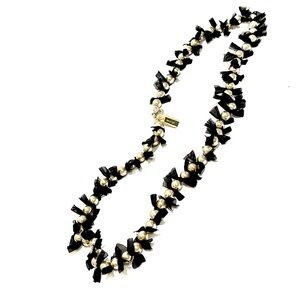 LEE ANGEL for NEIMAN MARCUS Black Ribbon & Pearl Necklace | NWT $198